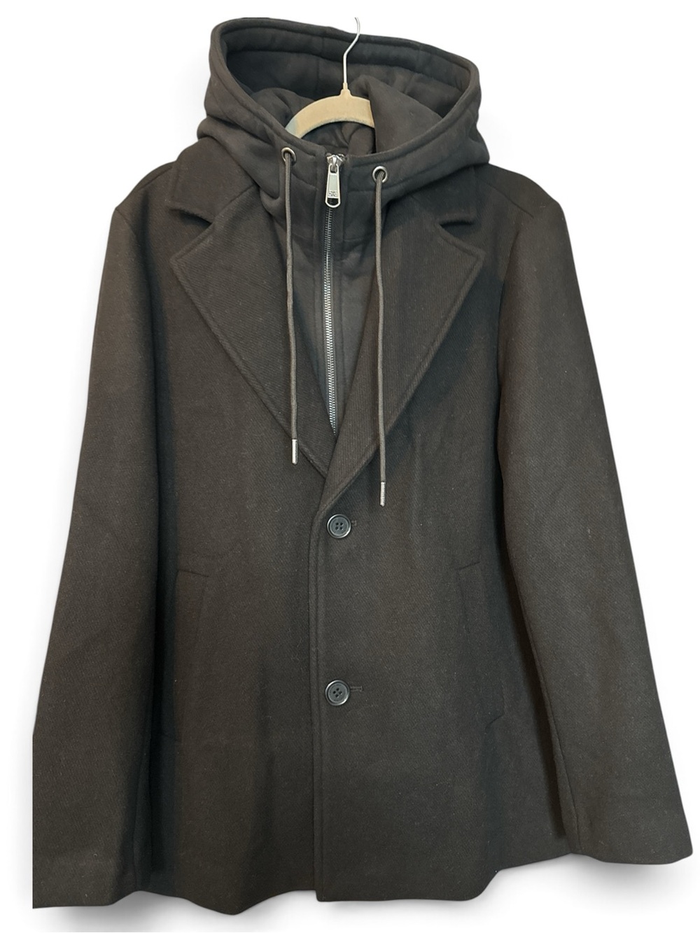 Sam Edelman Black Wool Coat Removable Hooded Bib NWT Size Medium